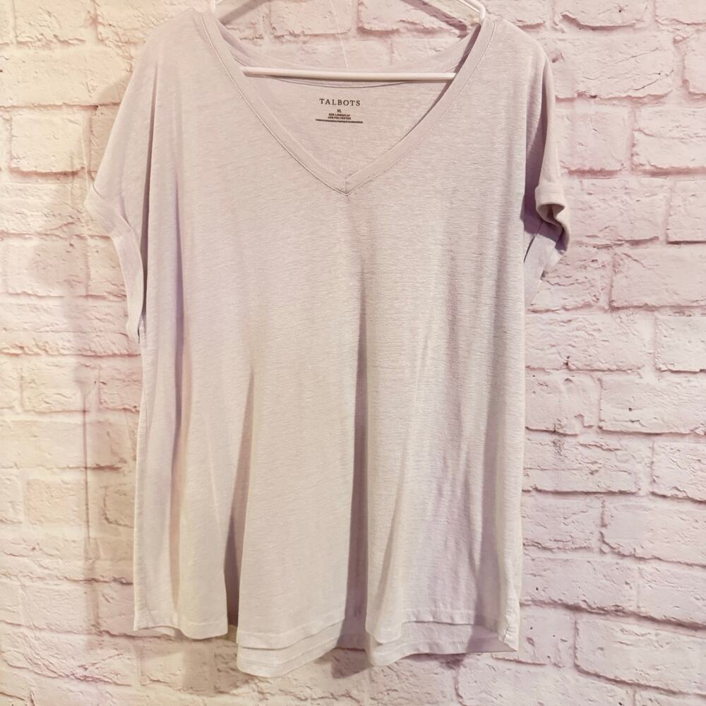 Talbots Linen blend off white V neck t-shirt XL minimalist staple preppy